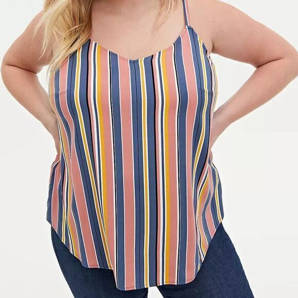 Torrid Women's Plus Multicolor Stripe Scoop V Neck Tank Top Blue Red Size 5 - Picture 1 of 13